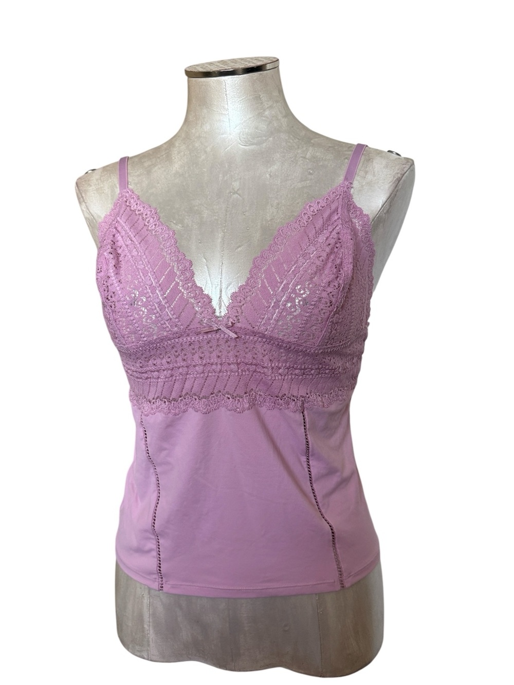 Hillard & Hanson Pink Lace Trim Cami Camisole Top Intimates Size M